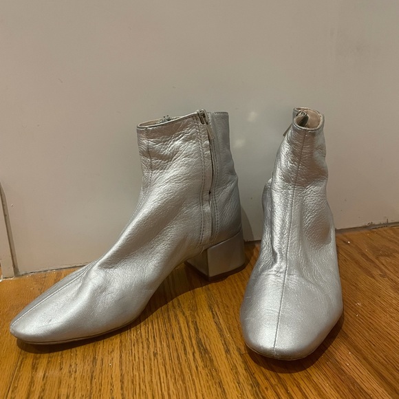 Silver Loeffler Randall Leather Booties with Block Heel - Picture 2 of 7